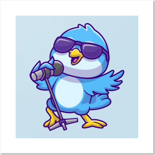 Cute Bird Singing Cartoon Posters and Art